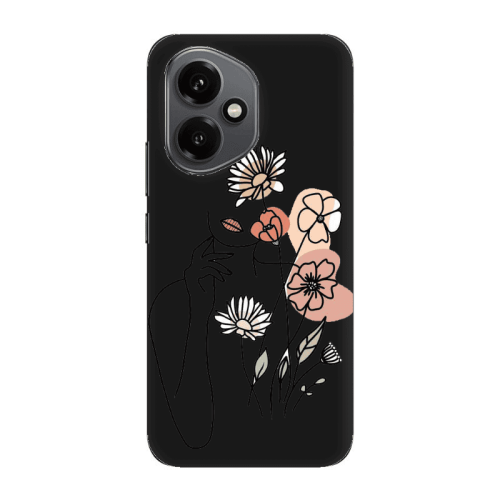 Honor Magic 400 Lady with Flowers Black Colored Silicone TPU Θήκη